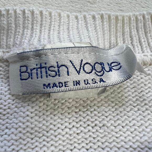 British Vogue Vintage 1980’s red white Knit Sweater size Medium Short Sleeve USA - Picture 3 of 7